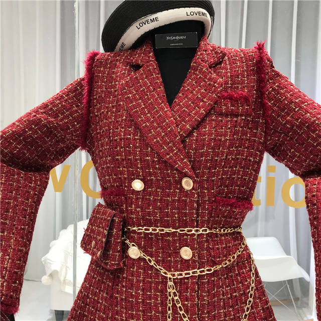 Virginia Double Breasted Sequins Plaid Tweed Coat