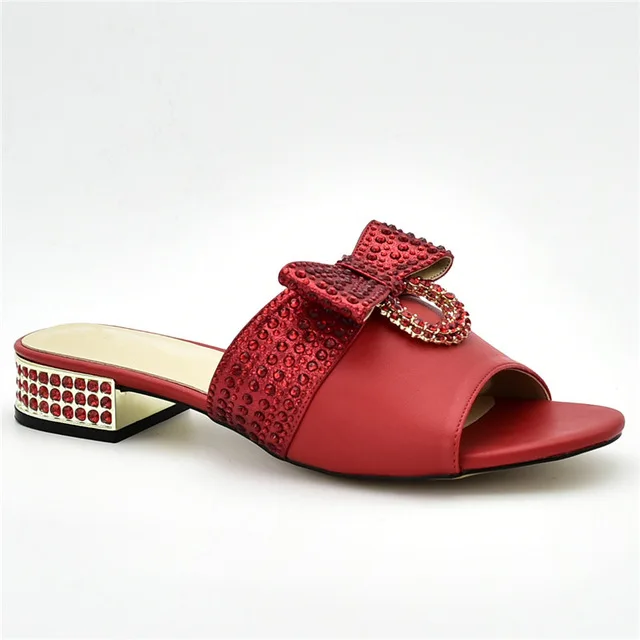 Свадебный комплект из туфель и сумочки в нигерийском стиле; комплект из женских туфель и сумочки, украшенных стразами; свадебные туфли для невесты - Цвет: Red shoen only