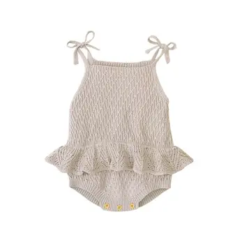Baby Bodysuit Cute Newborn Girl Outfits Clothes Tops Fashion Summer Toddler Infant Strap Jumpsuit Solid Knitted Kids Onesie 0-2Y