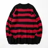 Black Stripe Sweaters Destroyed Ripped Sweater Men Pullover Hole Knit Jumpers Men Oversized Sweatshirt Harajuku Long Sleeve Tops 1