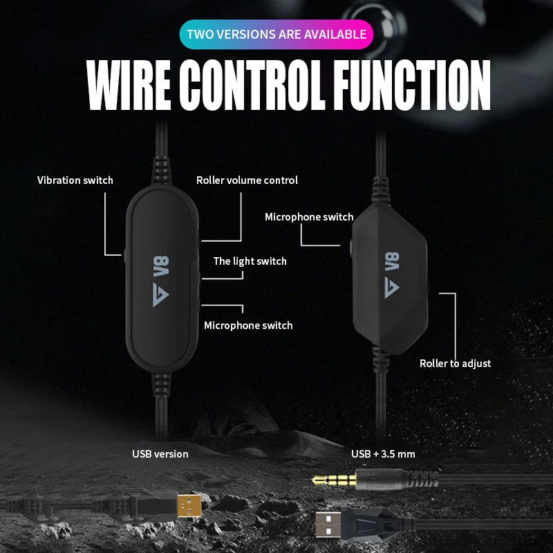 Gaming Headsets USB Wired headphones PC PS4 Headsets Surround Sound RGB light HD Microphone Gaming Overear Laptop Tablet Gamer