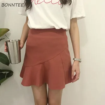 

Skirts Womens Solid Basic Korean Style Ruffles Kawaii Women Mini Skirt Harajuku Simple High Waist Trendy Fashionable Leisure New