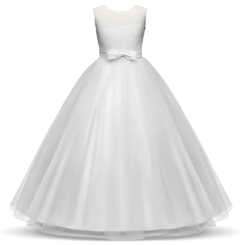 Детские платья для девочек; элегантное платье принцессы без рукавов; кружевное бальное платье на свадьбу; нарядное длинное фатиновое платье для От 6 до 14 лет