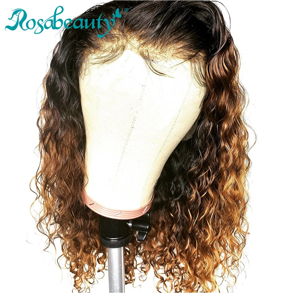 Rosabeauty 1B/27 Омбре цвет короткие кудрявые кружевные передние человеческие волосы парики с детскими волосами предварительно выщипанные Remy бразильский Боб парики глубокая волна