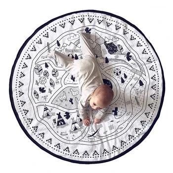 

Baby Crawling Mat World Map Pattern Game Blanket Floor Playmat Animal Early Education Round Carpet Children's Room Decoration