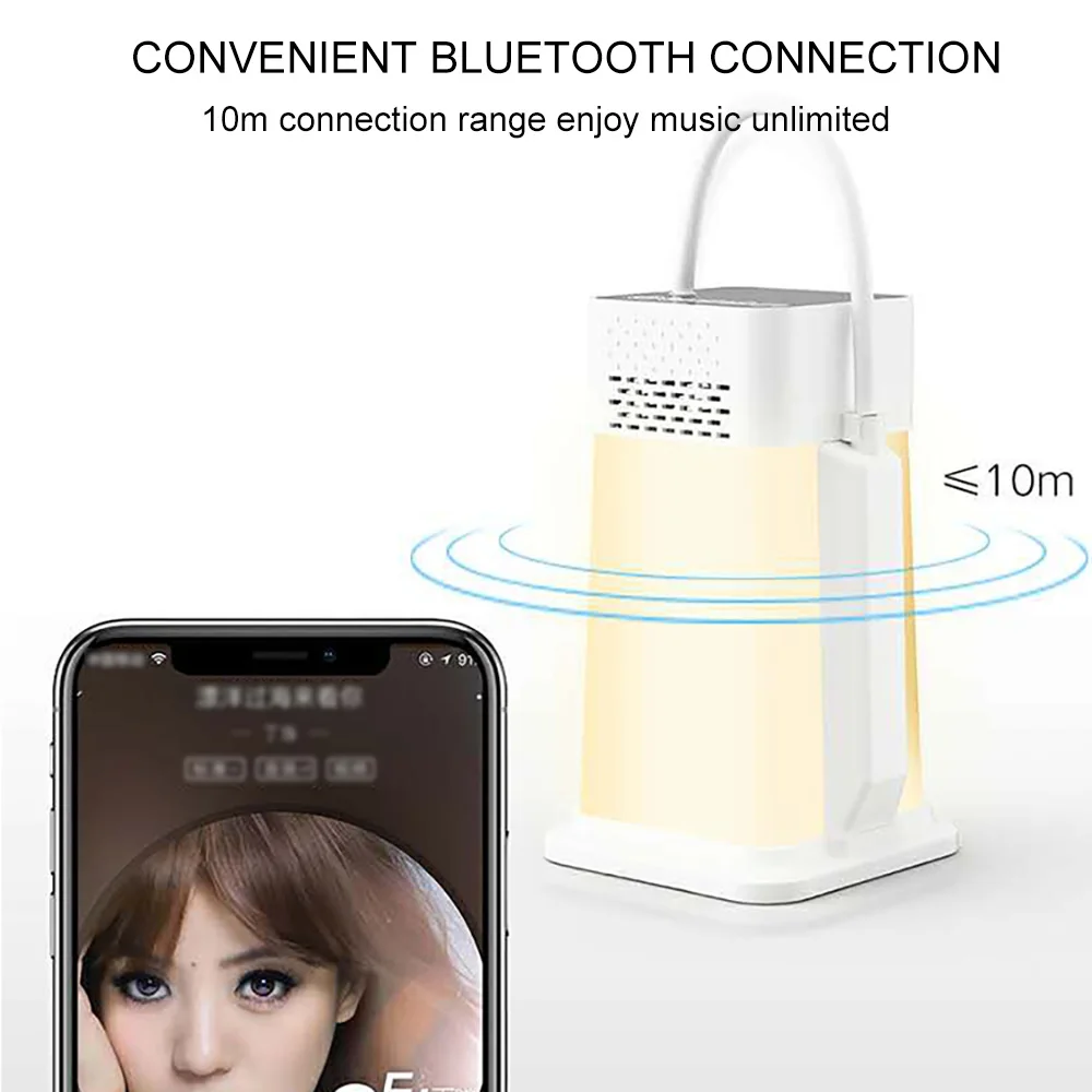2 в 1 Настольная лампа с bluetooth-динамиком, Светодиодный настольный светильник, ночник, теплый светильник, Регулируемая яркость, MP3-плеер для улицы
