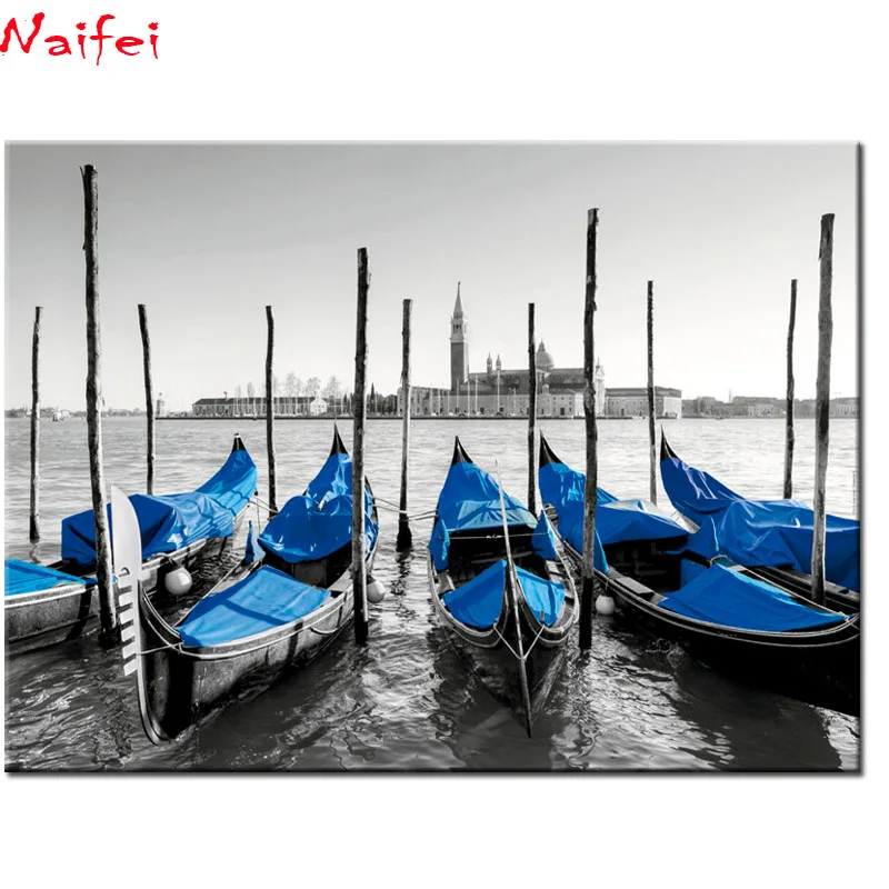 Diamond Painting Cross Stitch venice Boats Italy Landscape Full Square Round Diy 5d Embroidery Picture Rhinestone Art | Дом и сад