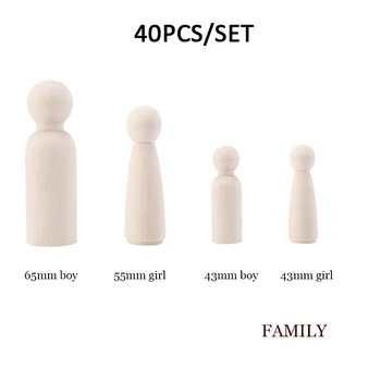 

40PCS 65mm 55mm 43mm Wood Family Dolls Set Home Decoration Women Men Shape Children DIY Handmade Wood Blanks Wooden Peg Dolls