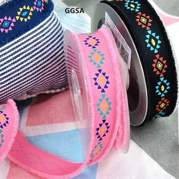 

50yards 25mm Grosgrain Printed Ribbon DIY Sewing Trim Garment Gift Accessories Ethnic Bohemian Style Fringed Ribbons