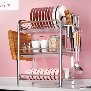 

304 Stainless Steel Kitchen Shelf For Putting Dishes, Dishes, Dishes, Utensils, Household Drain Shelf Storage Box