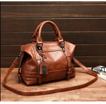 

2020 New Women Bag Oil Wax Leather Handbags Luxury Lady Handbags Boston Bag Single Shoulder Bag Ladies Tote Bag Crossbody Bag