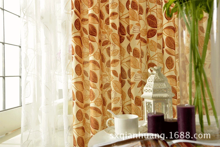 Autumn Leaves Manufacturers Direct Selling Curtain Modern Garden American-Style Curtain Cotton Linen Printed Shade Curtain Windo