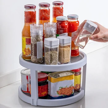 

Multi-Function Rotary Condiment Bottle Rack Double Storage Rack Kitchen Supplies