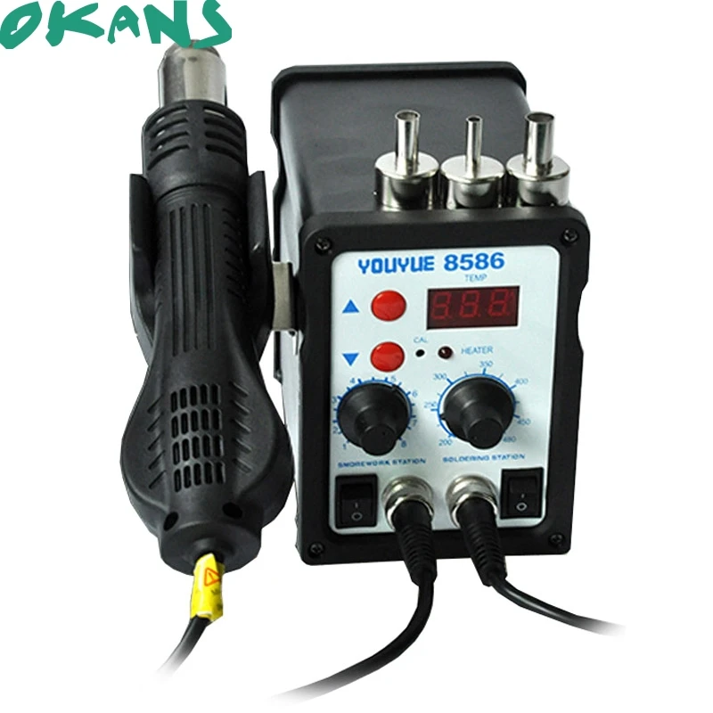 

8586 2 in 1 ESD Soldering Station LED Digital Solder Iron Desoldering Station BGA Rework Solder Station Hot Air Gun Welder