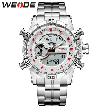 

WEIDE Men Watch Men Digital Stainless Steel Military Quartz Analog digital display Watch Water Resistant Electronics Alarm Clock
