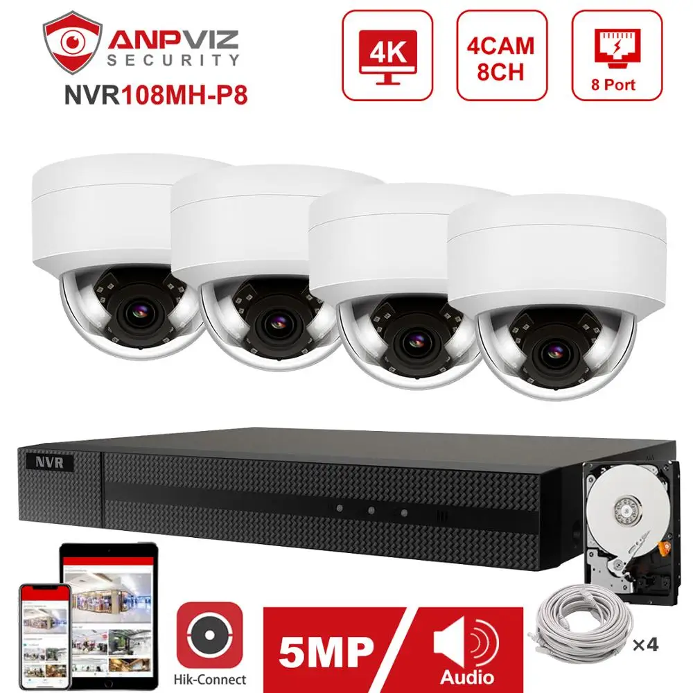 US $383.40 Hikvision Oem 8ch 4k Nvr Anpviz 468pcs 5mp Poe Ip Security Camera System Audio Ip Camera IndoorOutdoor Cctv Surveillance Kit
