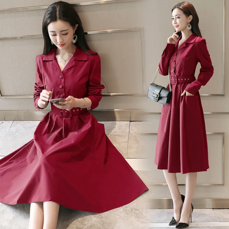 

Trench Coat Women's Mid-length Dress 2018 Autumn Fresh Korean-style Trend Versitile Fashion Long Sleeve