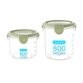 

2 Pcs Kitchen Food Container Seal Pot Tea Coffee Candy Storage Tank Plastic Cereals Snacks Box Green, 600Ml & 800Ml