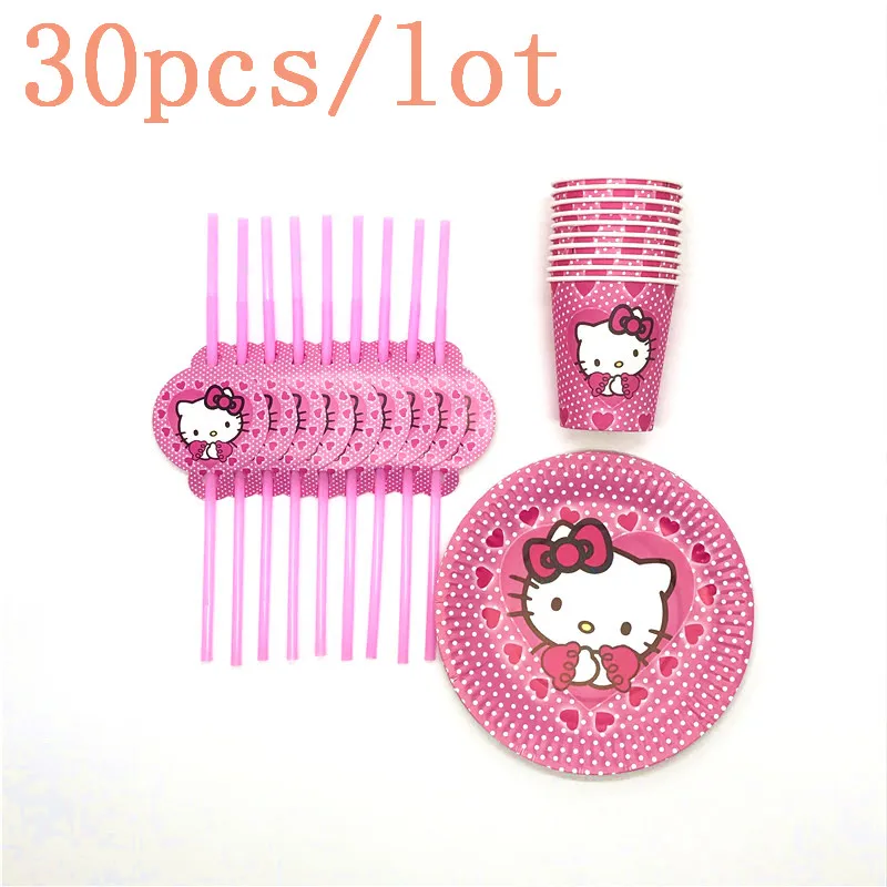 Рисунок «Hello Kitty» стиль мультфильм детская вечеринка на день рождения украшения чашки тарелки соломы Семья вечерние для различных вечерние поставки 60 шт./30 шт