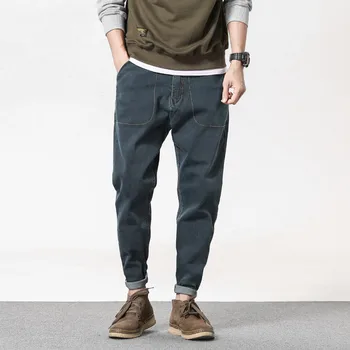 

Casual Loose Plus Size Ankle Length Jeans Fashion Solid Denim Jeans Pockets Jeans Masculino