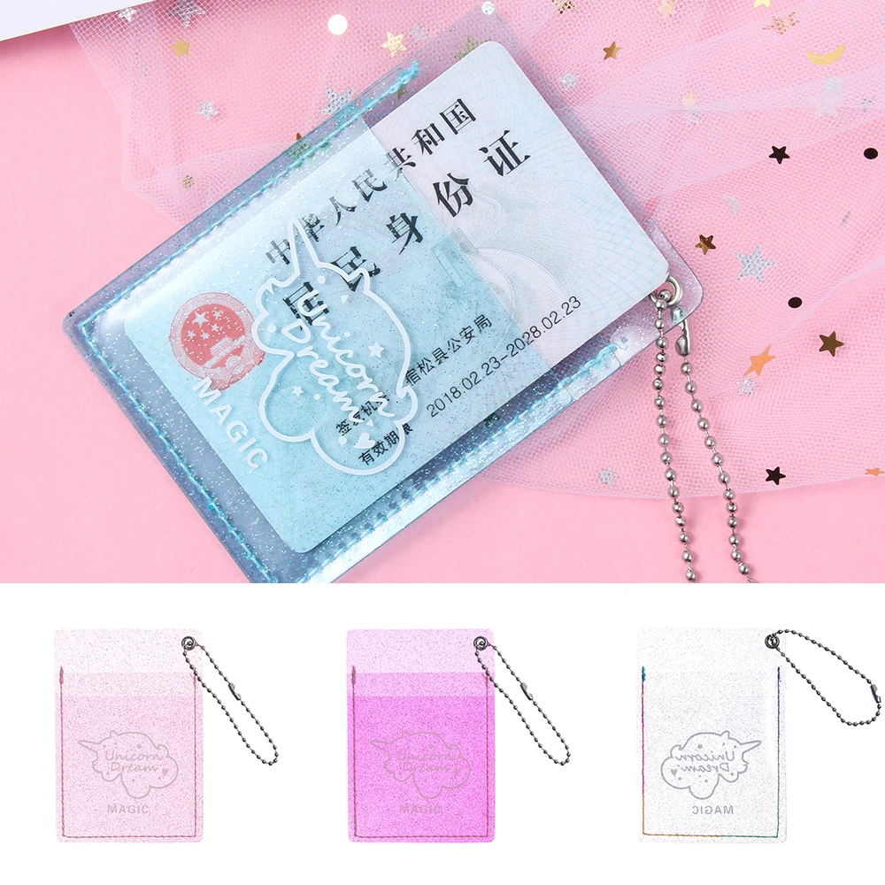 

New 1pc Women Glitter PVC Card Holder ID Card Case Korean Mini Credit Bank Card Holder Coin Purse Girls Key Chain Bus Card Set