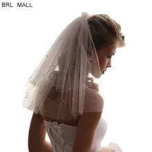 Принцесса Жемчуг Тюль свадебная фата обрезанная край белый цвет слоновой кости два слоя невесты Аксессуары короткие женские вуали с гребнем