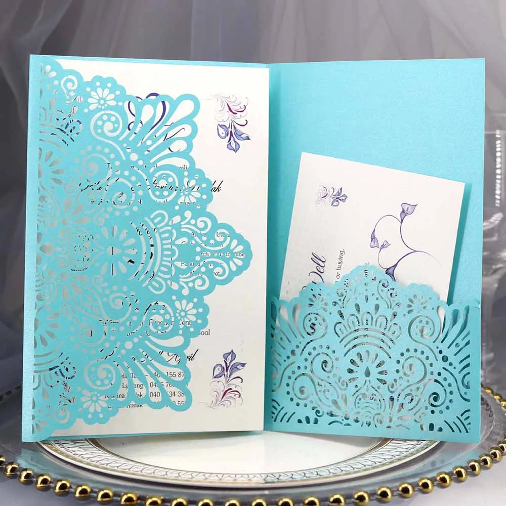  10pcs Wedding Invitations Lace Pattern Cards Laser Cut Paper Cards Announcement Greeting Postcards  - 4.00044E+12
