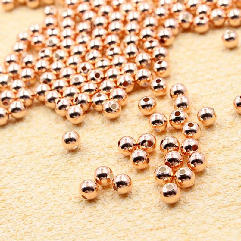 Real Pure Solid 925 Sterling Silver Beads Spacers 18K Rose Gold Round Smooth Loose Bead DIY Jewelry Findings Accessories