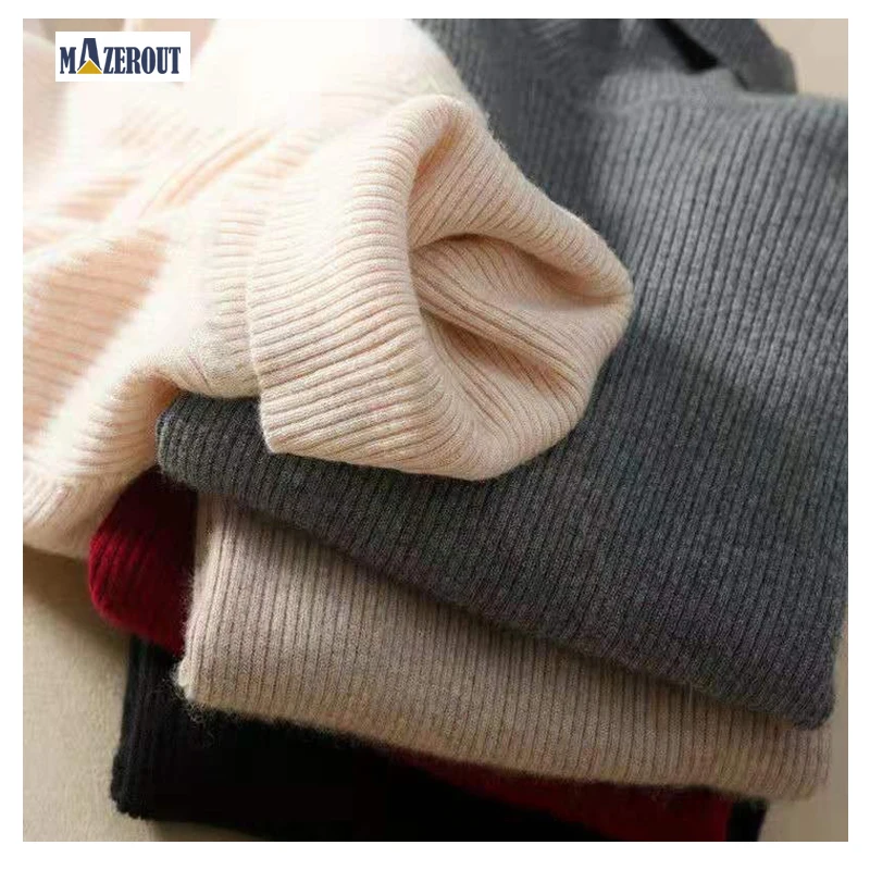 

MAZEROUT Cotton Thick Sweater Women Turtleneck Plus Size Knitted Turtleneck Winter Soft Sweater Women Warm Shirt Slim Fit