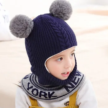 

Winter 2 In 1 Knit Beanie Hat Scarf Warm Ski Cap Hat With Ear Design Pom Windproof Mask
