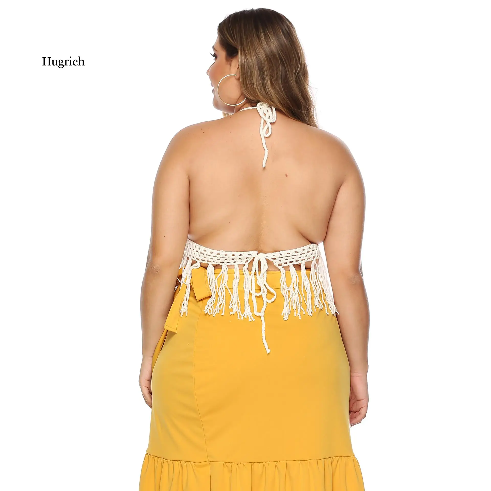 Large Women's Pure Hand Hook Solid Sexy Neck Strap Long Tassel Beach Bikini