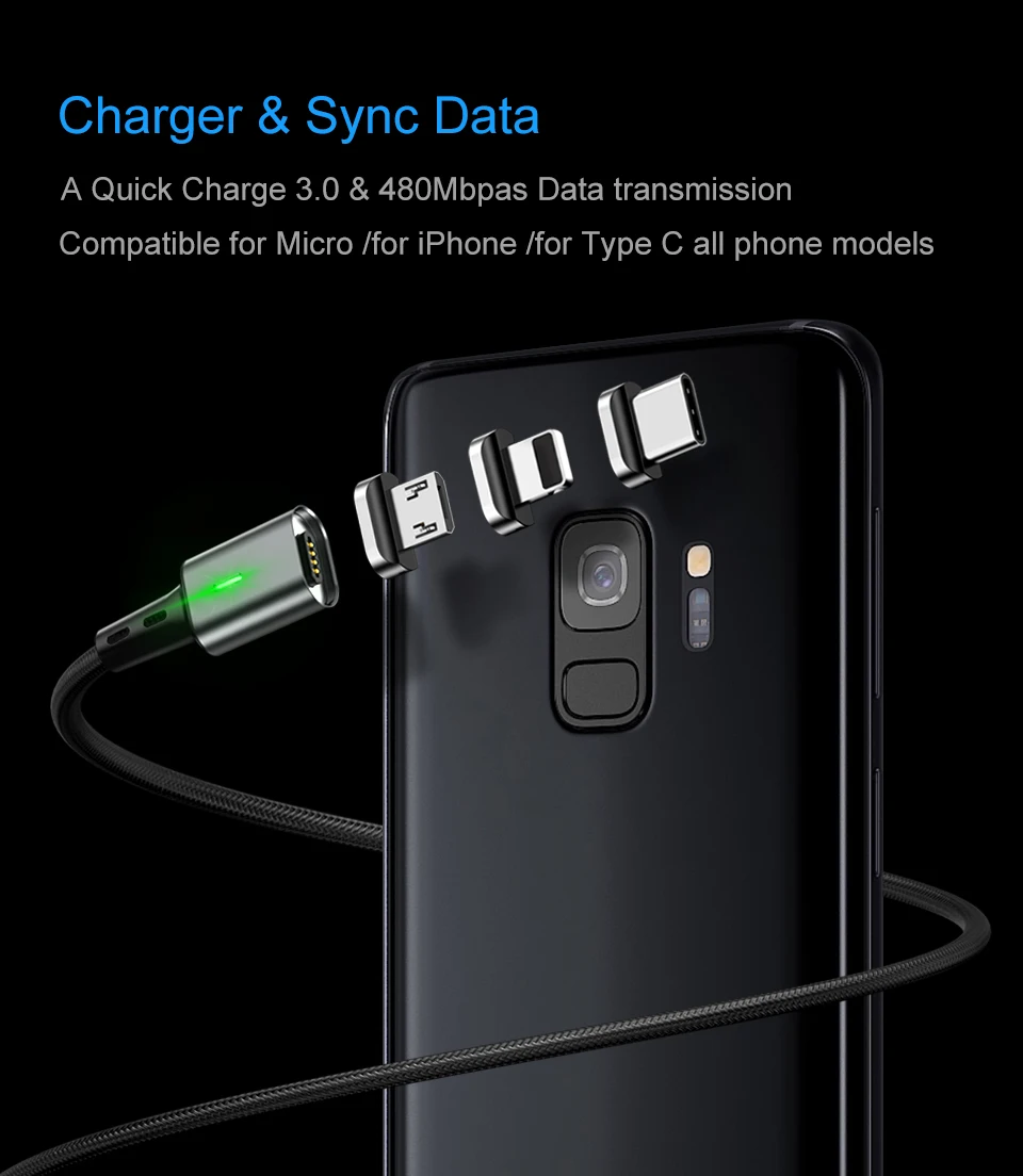 Elough led micro usb кабель для xiaomi redmi note 5 pro магнитное зарядное устройство телефона iphone