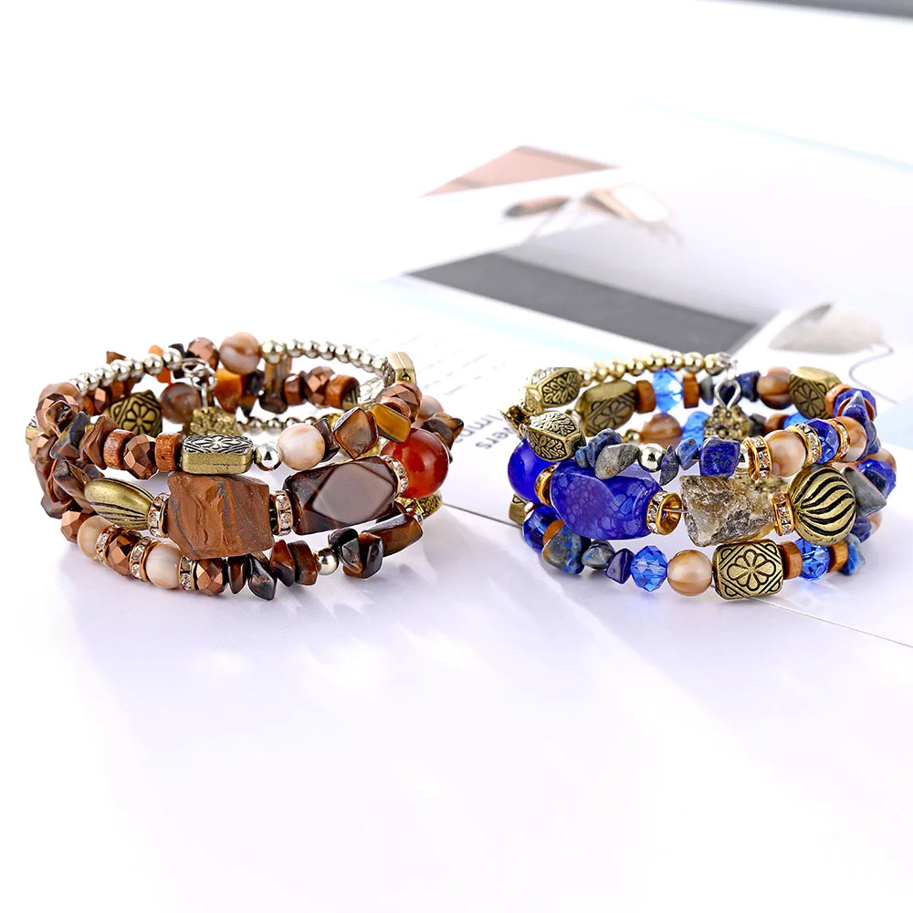 Boho многослойный полимерный камень браслет и браслеты женские винтажные длинные манжеты браслеты для женщин Pulseras Модные Этнические Ювелирные изделия Подарки