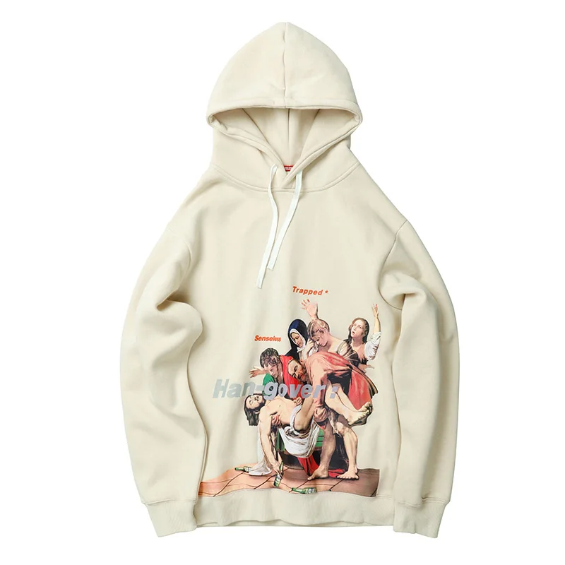 EFUNGAL Funny Mona Lisa Printed Long Sleeve Hooded Streetwear Men 2019 Harajuku Hip Hop Retro Hoodie | Мужская одежда
