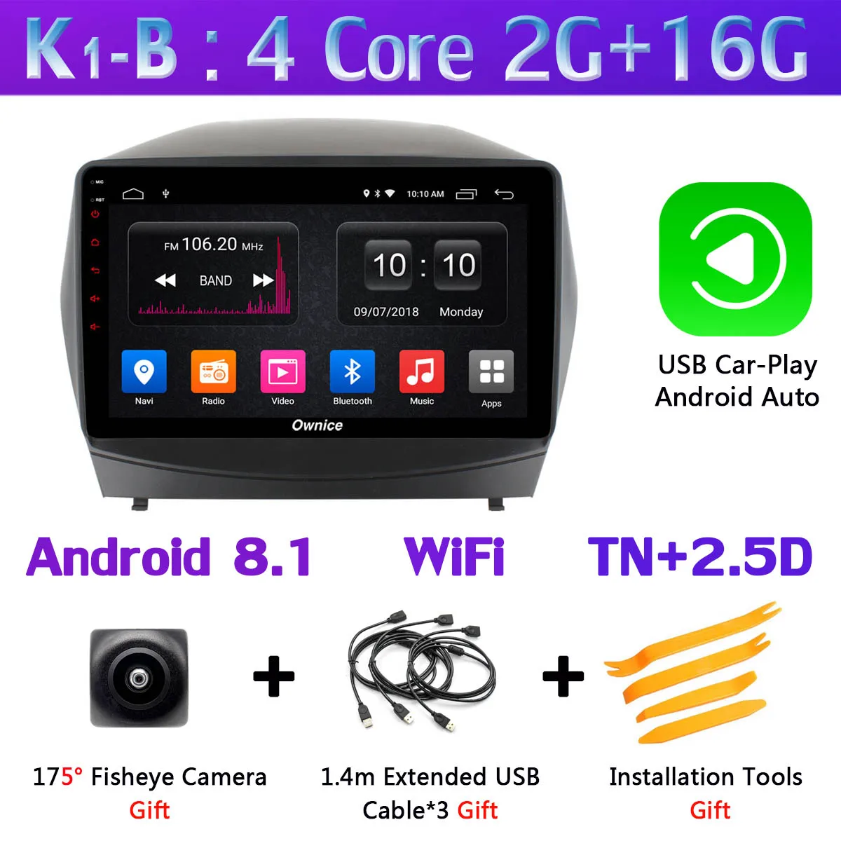 360 ° 4 × камера 4G LTE Android 9,0 8Core 4+ 64G DSP CarPlay Автомобильный мультимедийный SPDIF gps радио плеер для hyundai IX35 Tucson 2010 - Цвет: K1-B-CarPlay