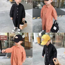 Пижама детская рабочая одежда комбинезон han ban рабочая одежда сплошной цвет длинный рукав Открытый Пряжка комбинезон для мужчин и женщин детей