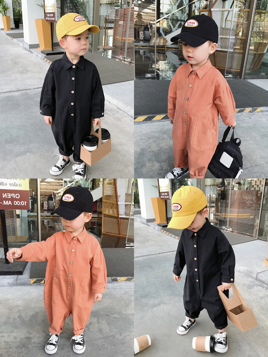 

Children Onesie Children Workwear Jumpsuit han ban Workwear Solid Color Long Sleeve Open Buckle Jumpsuit Men And Women Kids