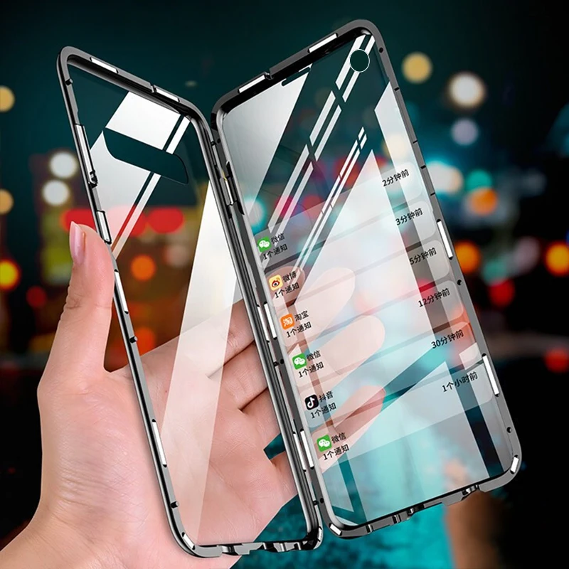 Магнитный флип-чехол для телефона samsung S10 S10E Plus Note 10Pro A20 A30 A50 M30S двухсторонние противоударные телефонные чехлы из закаленного стекла