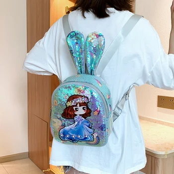 

Women Cartoon Sequins Backpack Cute Rabbit Ears Shoulder Bags Student Schoolbag for Children Outdoor School Supply