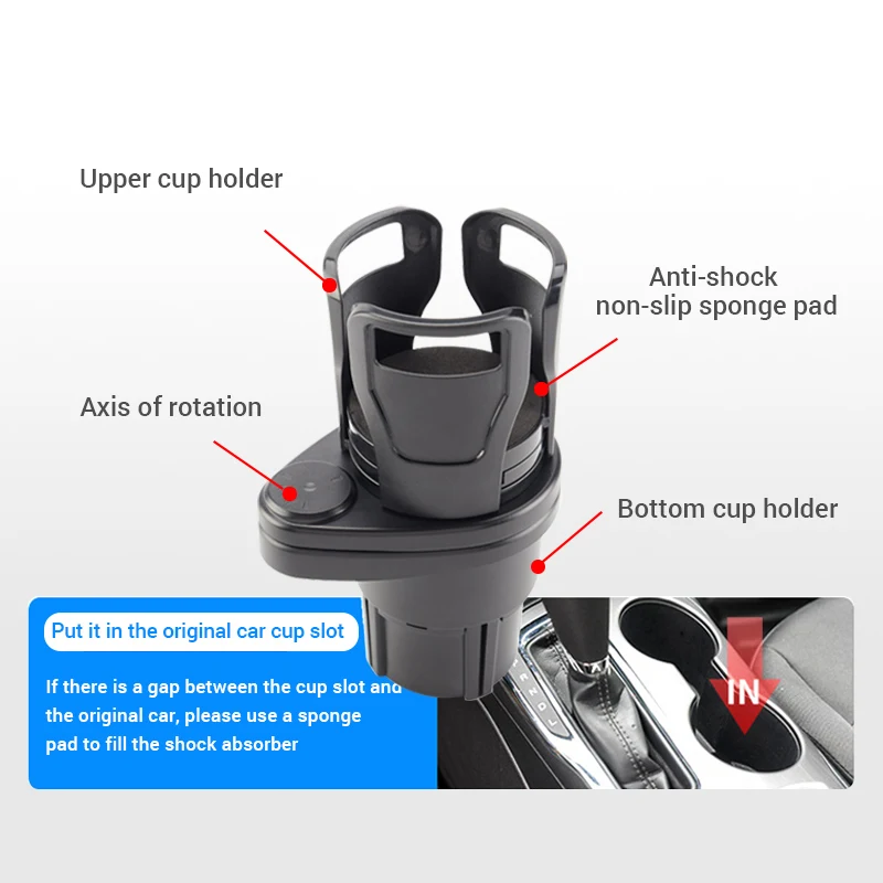 Drink Cup Holder 2 in 1 Car Cup Holder Expander 360 Degree Adjustable