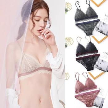

2pcs Lingerie Set Sexy Bra And Panty Set Women Triangle Cup Girls Seamless Bra Lace And Nipple Collection Underwear Set
