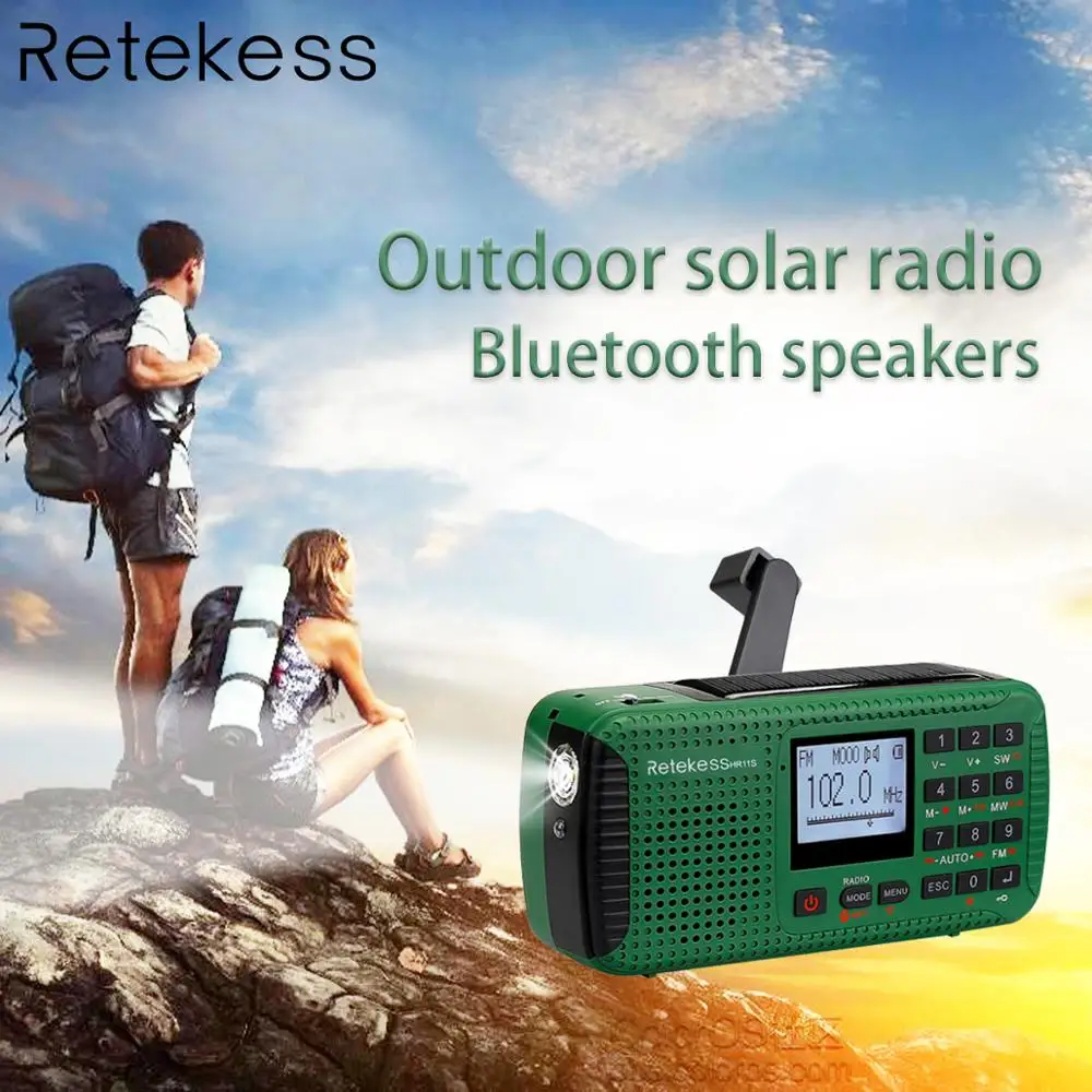 Retekess HR11S Emergency Radio Hand Crank Solar Radio FM/MW/SW Bluetooth MP3 Player Digital Recorder Portable