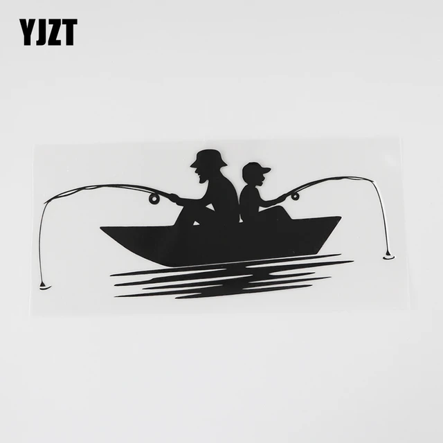 YJZT 16.6CMX6.9CM Fisher with Son Fishing Boat Fisherman Decal
