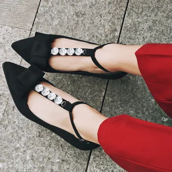 

US4-12 Womens Pointed Toe Bowknot Stilettos High Heel Rhinestones Crystal Diamond T-strap Shoes Pumps Plus Size C600