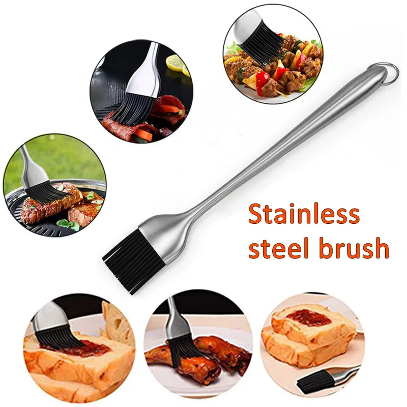 High Temperature Stainless Steel Barbecue Brush with Grill Brush Soy Sauce Brush Barbecue Oil Cream Silicone Tools Brush Set