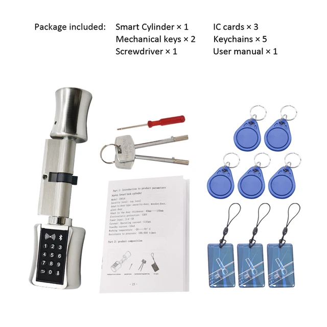 Bluetooh inteligentny zamek cylindryczny Keyless elektroniczny zamek do drzwi APP Wifi blokada kod cyfrowy karta RFID blokada do mieszkania w domu Airbnb 6
