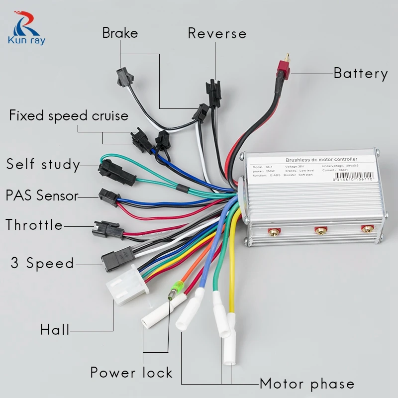 Bicicletta elettrica BLDC Motore Brushless Regolatore di Velocità 250W 350W 24V 36V 48V DC Con Hall E-Brake Sensore Reverse 13A 6Mosfet - immagine 2