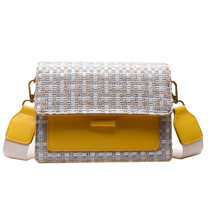 

Contrast Color Pu Leather crossbody flap bag for women weave upper shoulder bag JS064