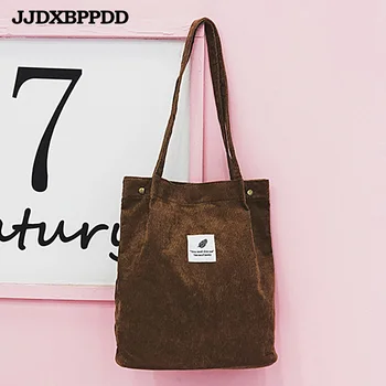 

Women Corduroy Canvas Tote Ladies Casual Shoulder Bag Foldable Shopping Bags Beach Bag Cotton Cloth Female Handbag