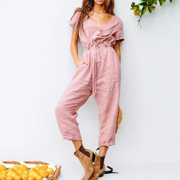 

Women Jumpsuit 2020 spring summer new single-breasted wild nine-point jumpsuit